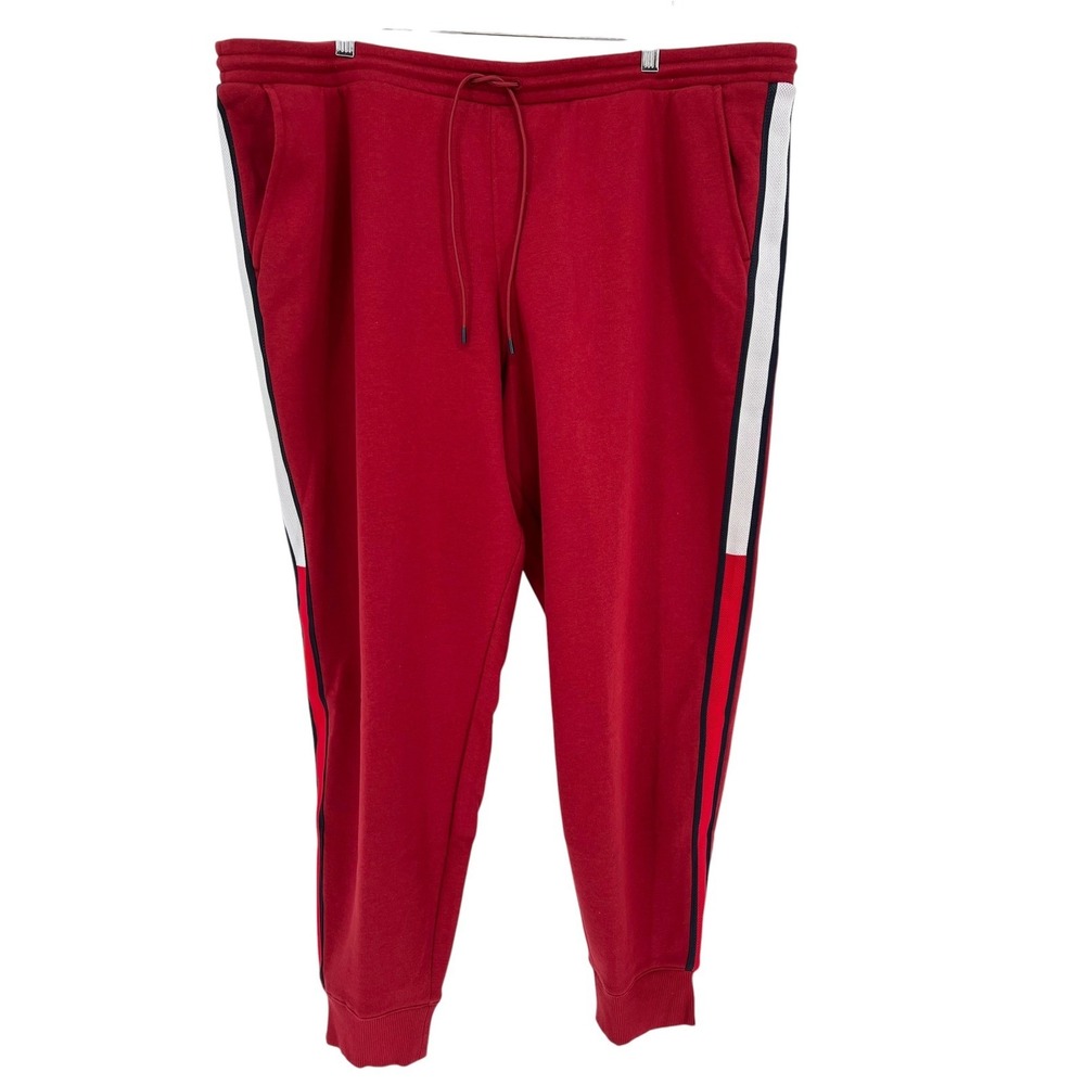 Tommy Hilfiger Sweatpants Women XXL Red Colorblock Joggers Sporty Comfy Fleece
